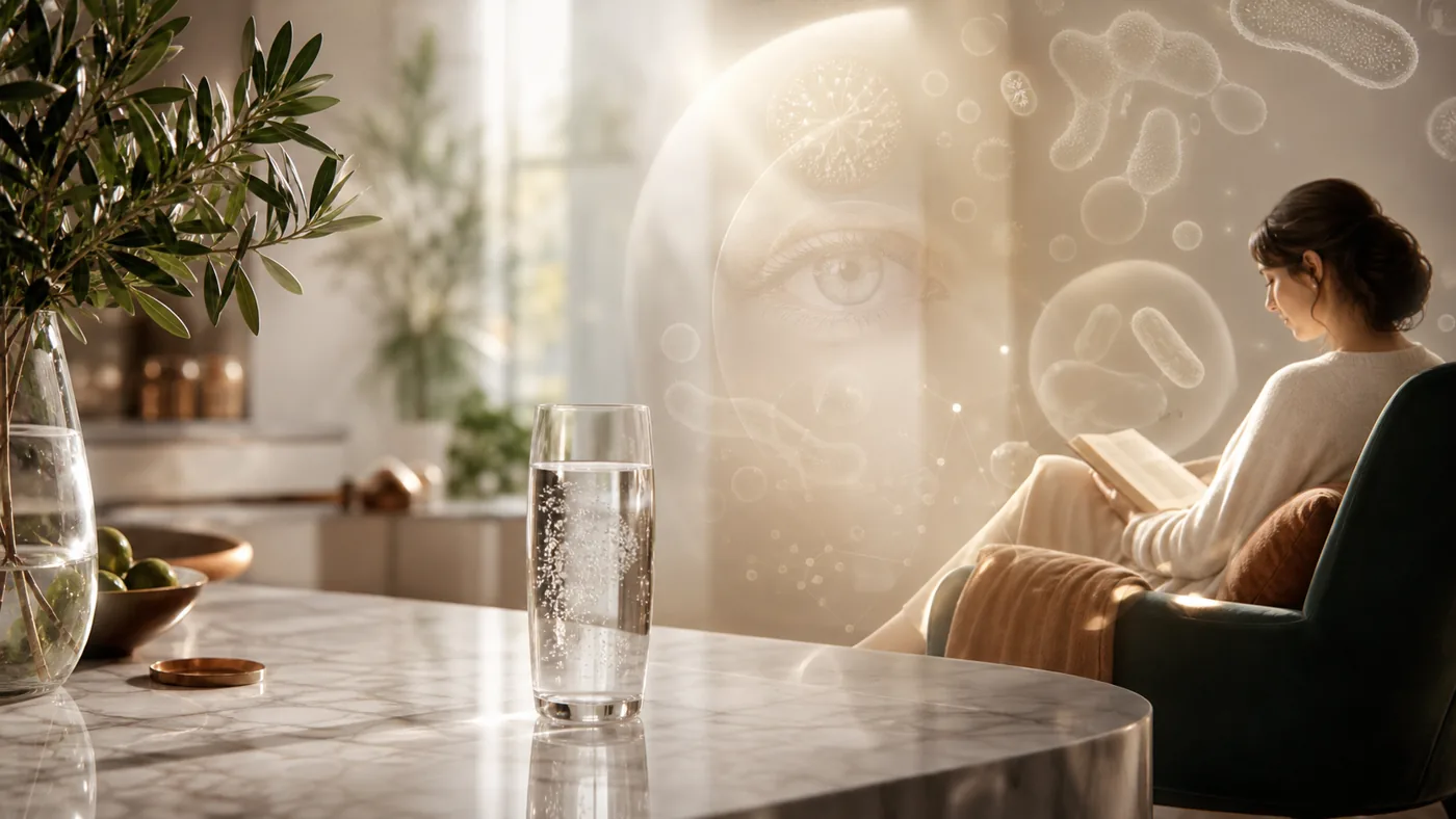 Calm gut-eye wellness routine planning scene