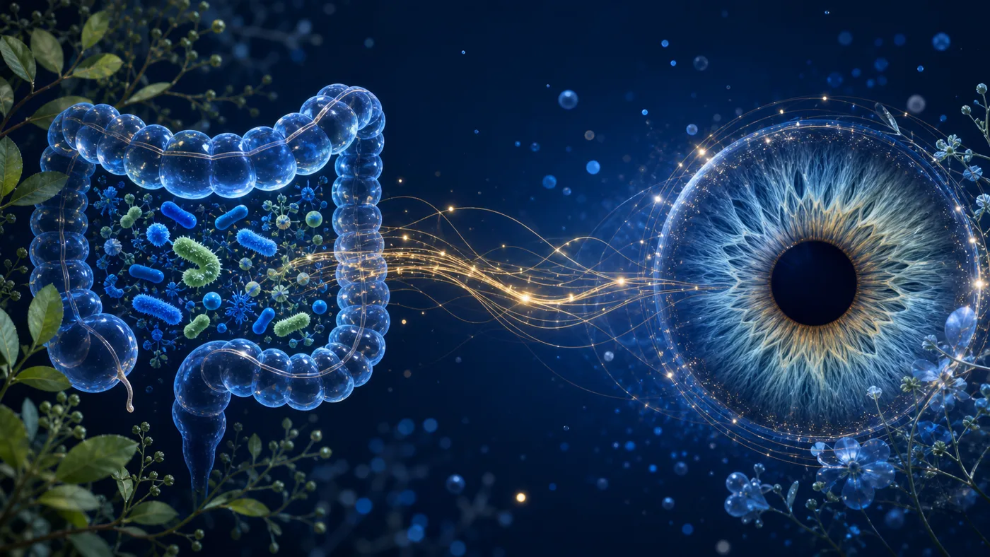 Conceptual illustration connecting a microbiome motif with a human iris